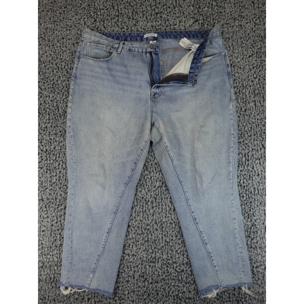 Good American Good Legs Straight Jeans Womens 16 Blue High Rise Raw Hem Stretch